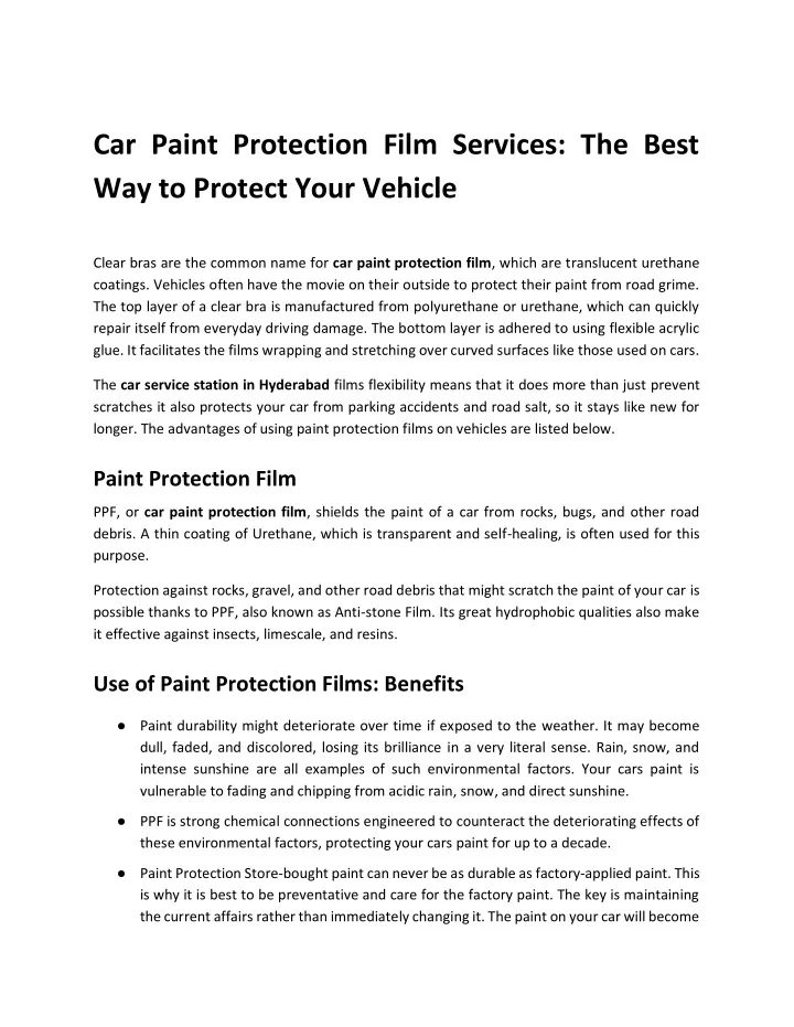 car paint protection film services the best