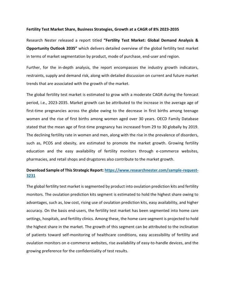 fertility test market share business strategies