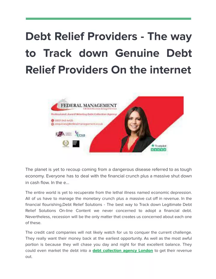 debt relief providers the way to track down