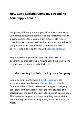 How Can a Logistics Company Streamline Your Supply Chain?