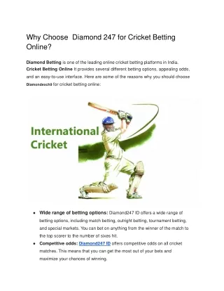 Why Choose  Diamond 247 for Cricket Betting Online