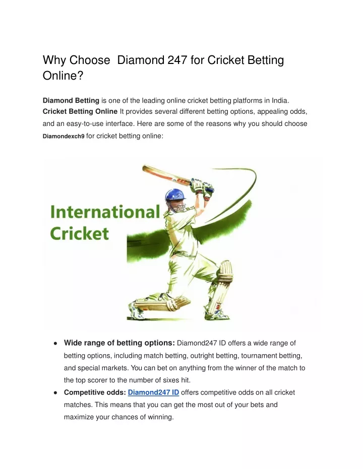 why choose diamond 247 for cricket betting online