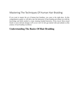 Mastering The Techniques Of Human Hair Braiding