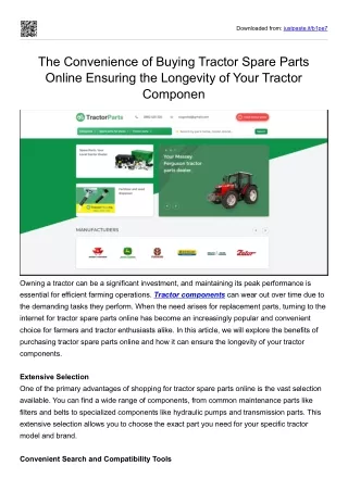 The Convenience of Buying Tractor Spare Parts Online Ensuring the Longevity of Y