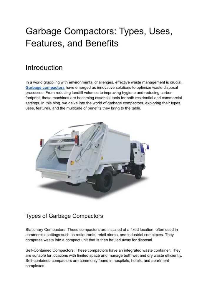 garbage compactors types uses features