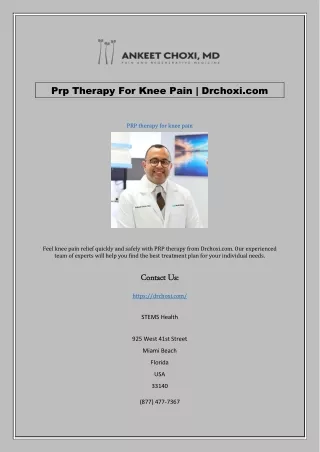 Prp Therapy For Knee Pain | Drchoxi.com