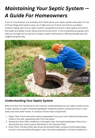Maintaining Your Septic System — A Guide For Homeowners