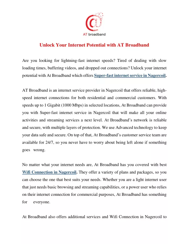 unlock your internet potential with at broadband