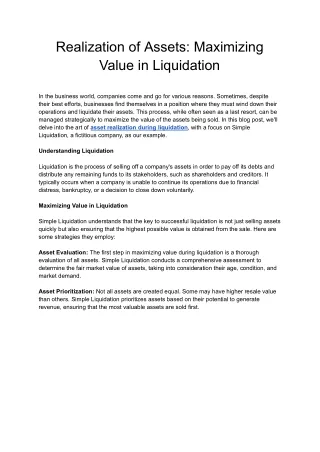 realization of assets maximizing value