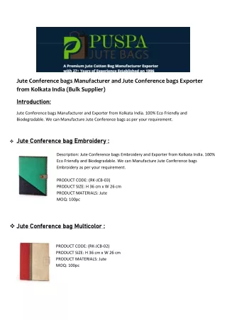 Jute Conference bags Manufacturer and Exporter from India