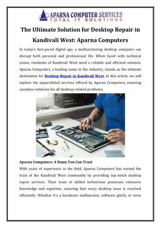 The Ultimate Solution for Desktop Repair in Kandivali West Aparna Computers