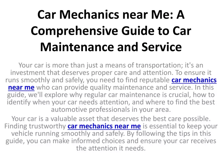 car mechanics near me a comprehensive guide to car maintenance and service