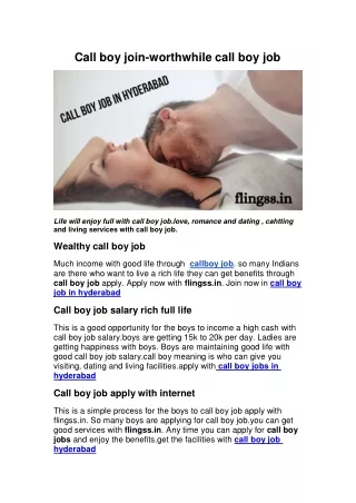 Call boy join-worthwhile call boy job