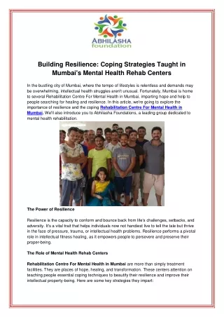 Building Resilience: Coping Strategies Taught in Mumbai's Mental Health Rehab Ce