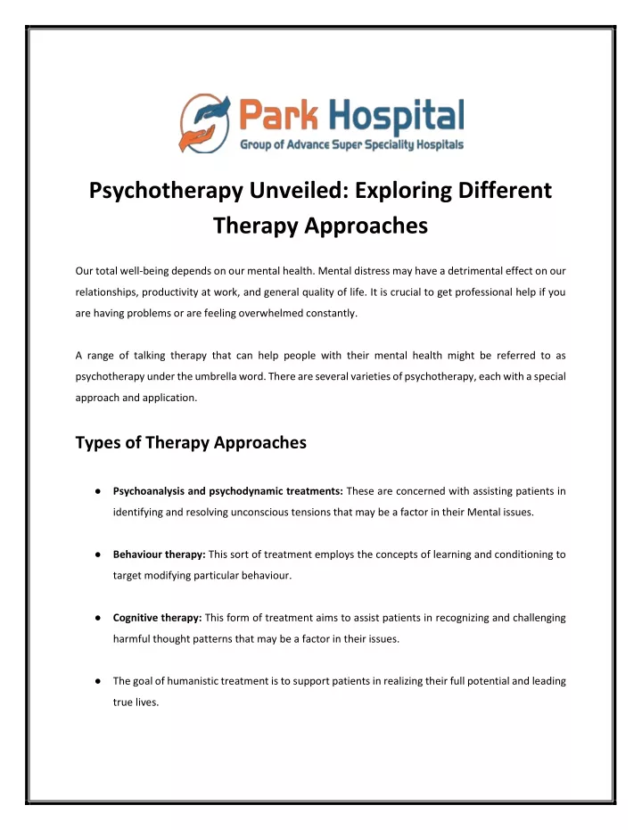psychotherapy unveiled exploring different