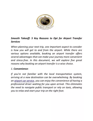 Smooth Takeoff 5 Key Reasons to Opt for Airport Transfer Services