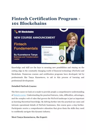 Fintech Certification Program - 101 Blockchains