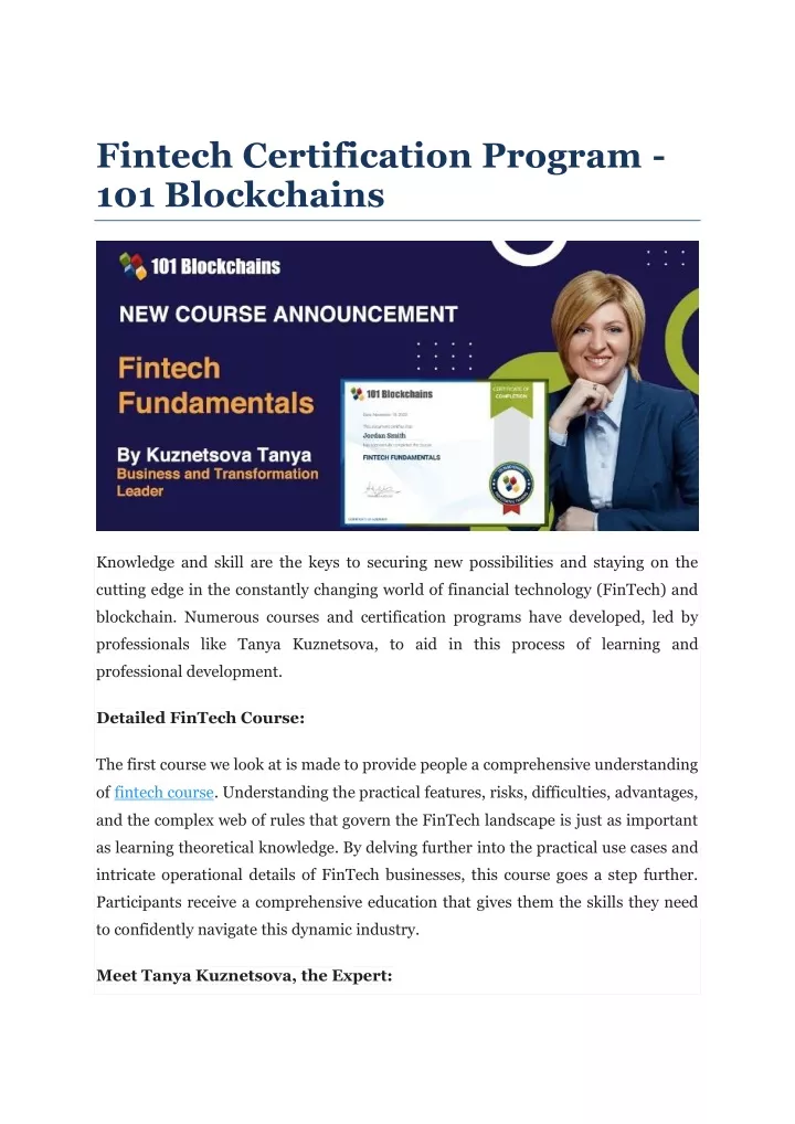 fintech certification program 101 blockchains