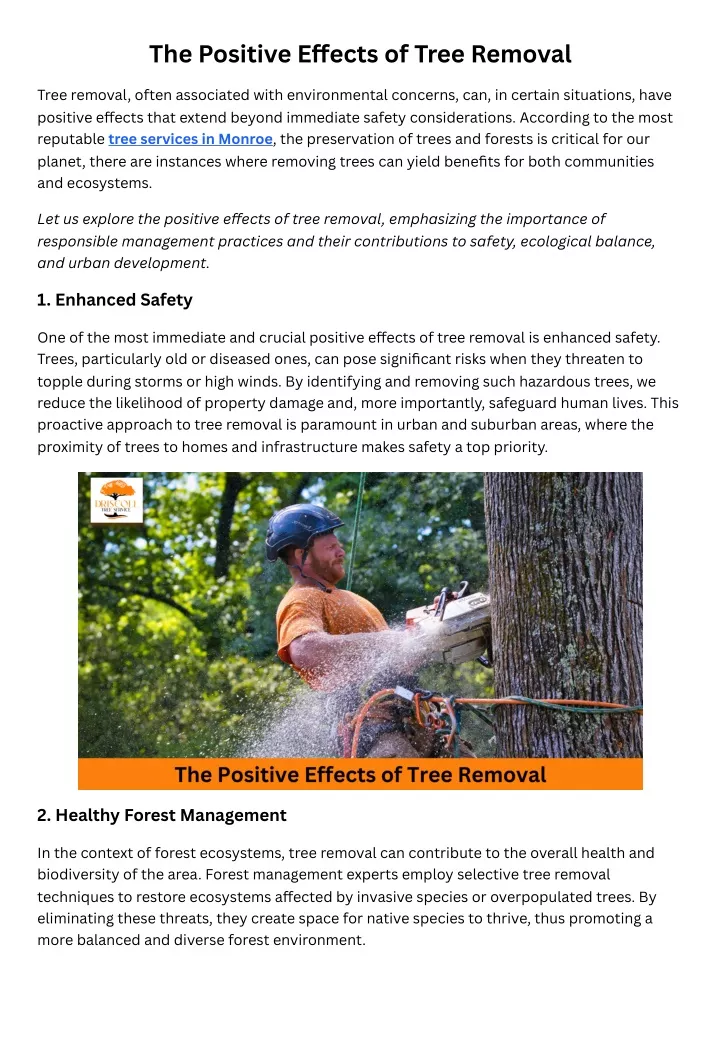 the positive e ects of tree removal