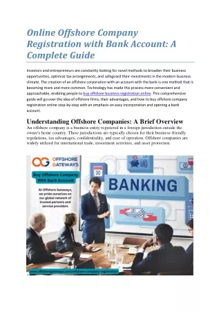 Online Offshore Company Registration with Bank Account