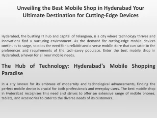 Unveiling the Best Mobile Shop in Hyderabad Your Ultimate Destination for Cutting-Edge Devices