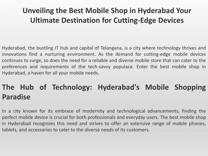 unveiling the best mobile shop in hyderabad your