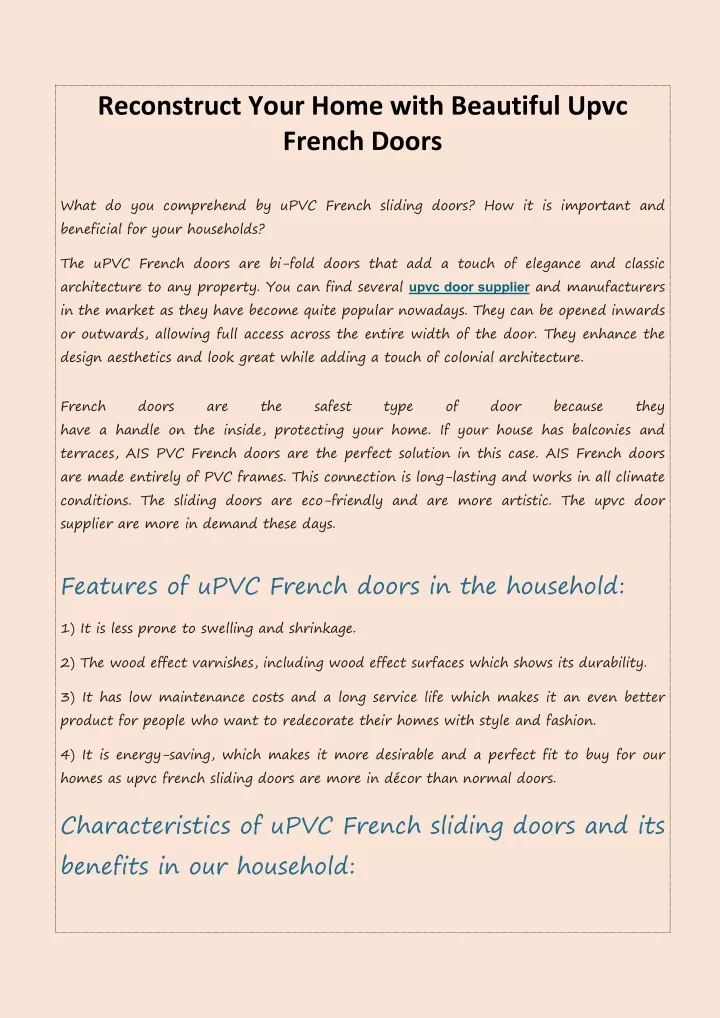reconstruct your home with beautiful upvc french