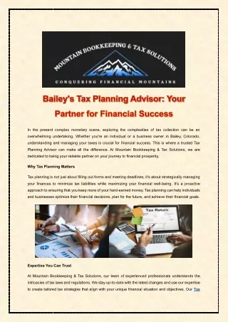 Bailey's Tax Planning Advisor - Your Partner for Financial Success