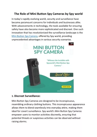 the role of mini button spy cameras by spy world