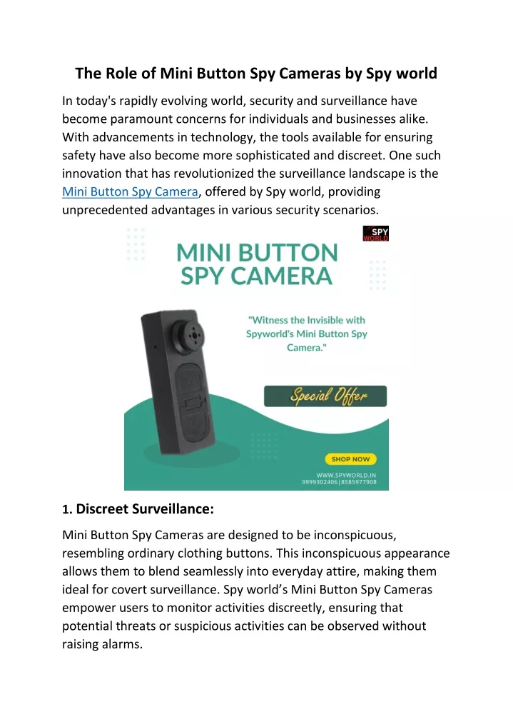 the role of mini button spy cameras by spy world
