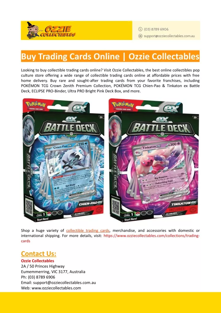 buy trading cards online ozzie collectables