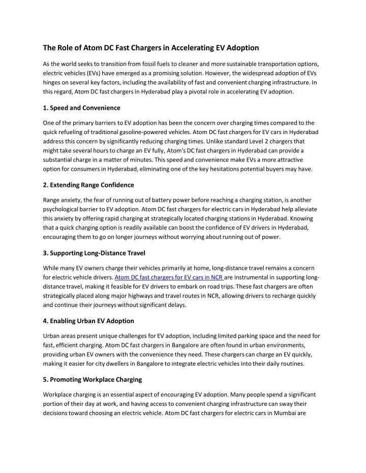 the role of atom dc fast chargers in accelerating