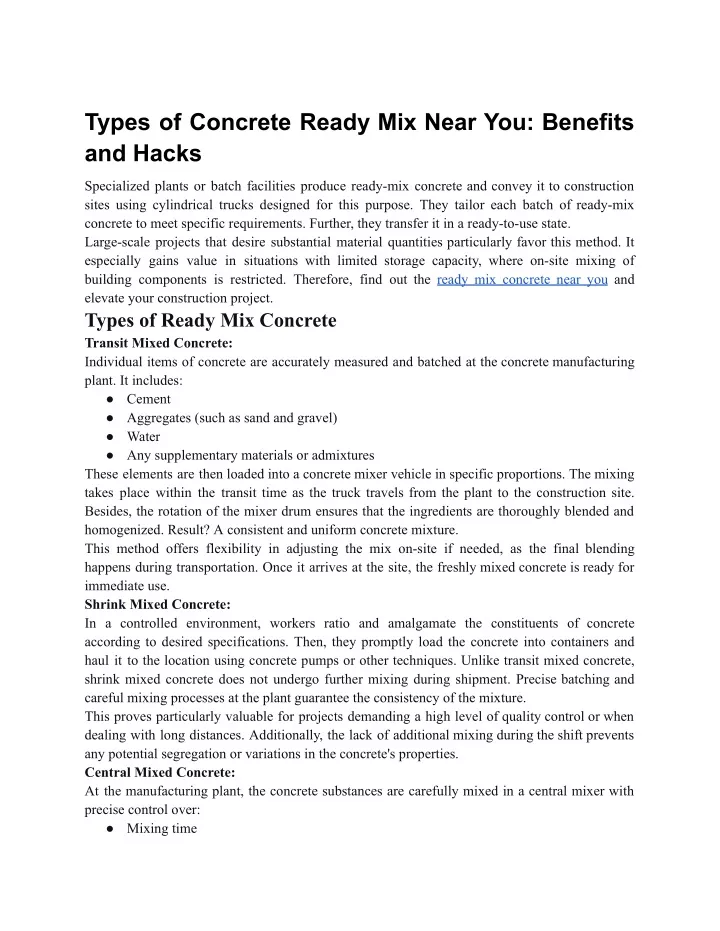 types of concrete ready mix near you benefits
