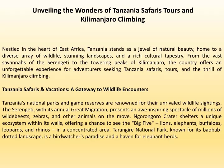 unveiling the wonders of tanzania safaris tours