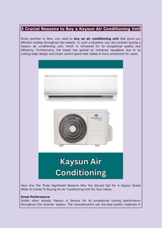 3 Crucial Reasons to Buy a Kaysun Air Conditioning Unit