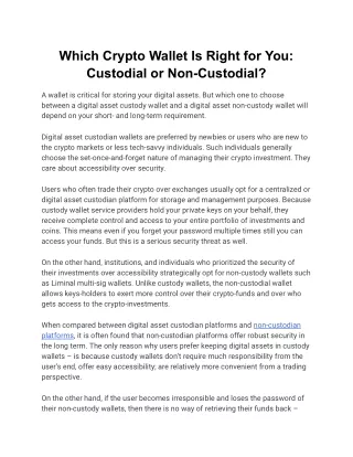 Which Crypto Wallet Is Right for You: Custodial or Non-Custodial?