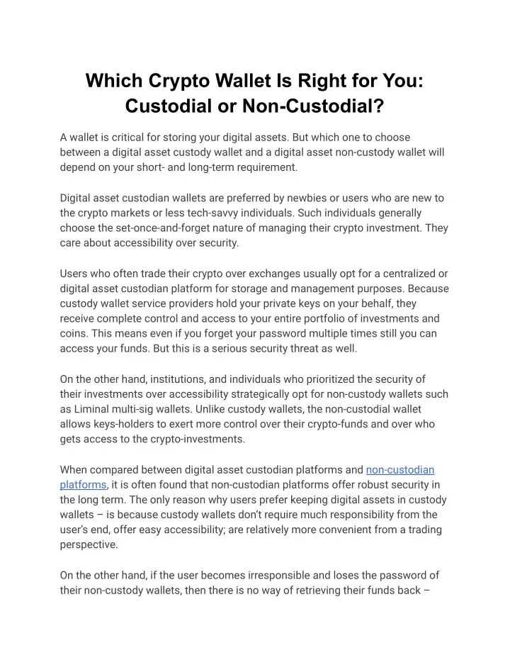 which crypto wallet is right for you custodial