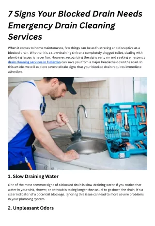 7 Signs Your Blocked Drain Needs Emergency Drain Cleaning Services