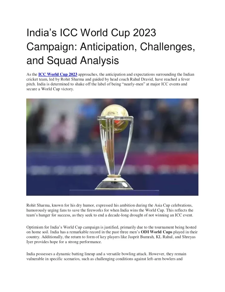india s icc world cup 2023 campaign anticipation