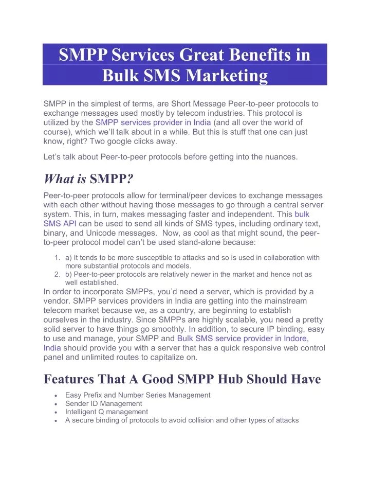 smpp services great benefits in bulk sms marketing