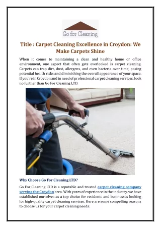 Carpet Cleaning Excellence in Croydon: We Make Carpets Shine