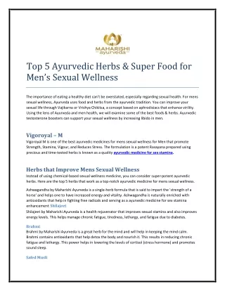 Top 5 Ayurvedic Herbs & Super Food for Men’s Sexual Wellness