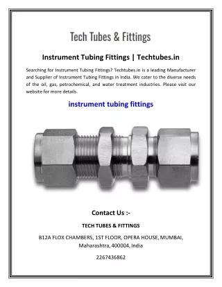 Instrument Tubing Fittings   Techtubes