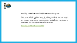 Retaining Pond Maintenance Raleigh  Xtremepossibility.com