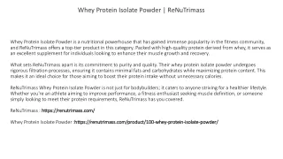 Whey Protein Isolate Powder | ReNuTrimass