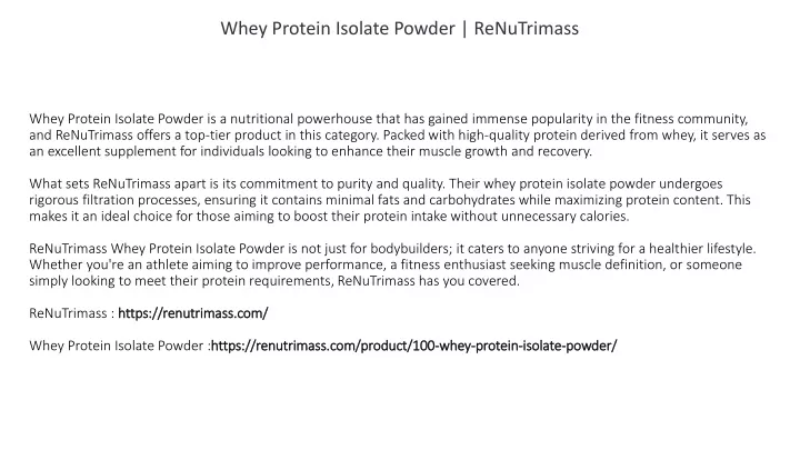whey protein isolate powder renutrimass