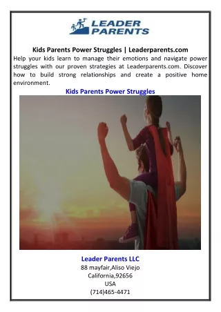 Kids Parents Power Struggles  Leaderparents.com