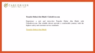 Transfer Dubai Abu Dhabi  Cabsdriver.com