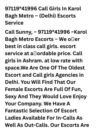 97119°41996 Call Girls In Karol Bagh Metro – (Delhi) Escorts Service