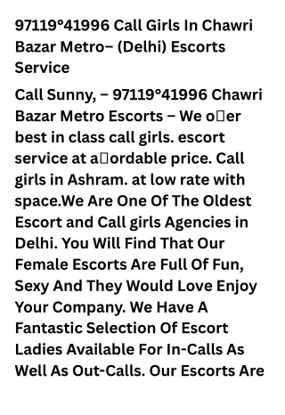 97119°41996 Call Girls In Chawri Bazar Metro– (Delhi) Escorts Service